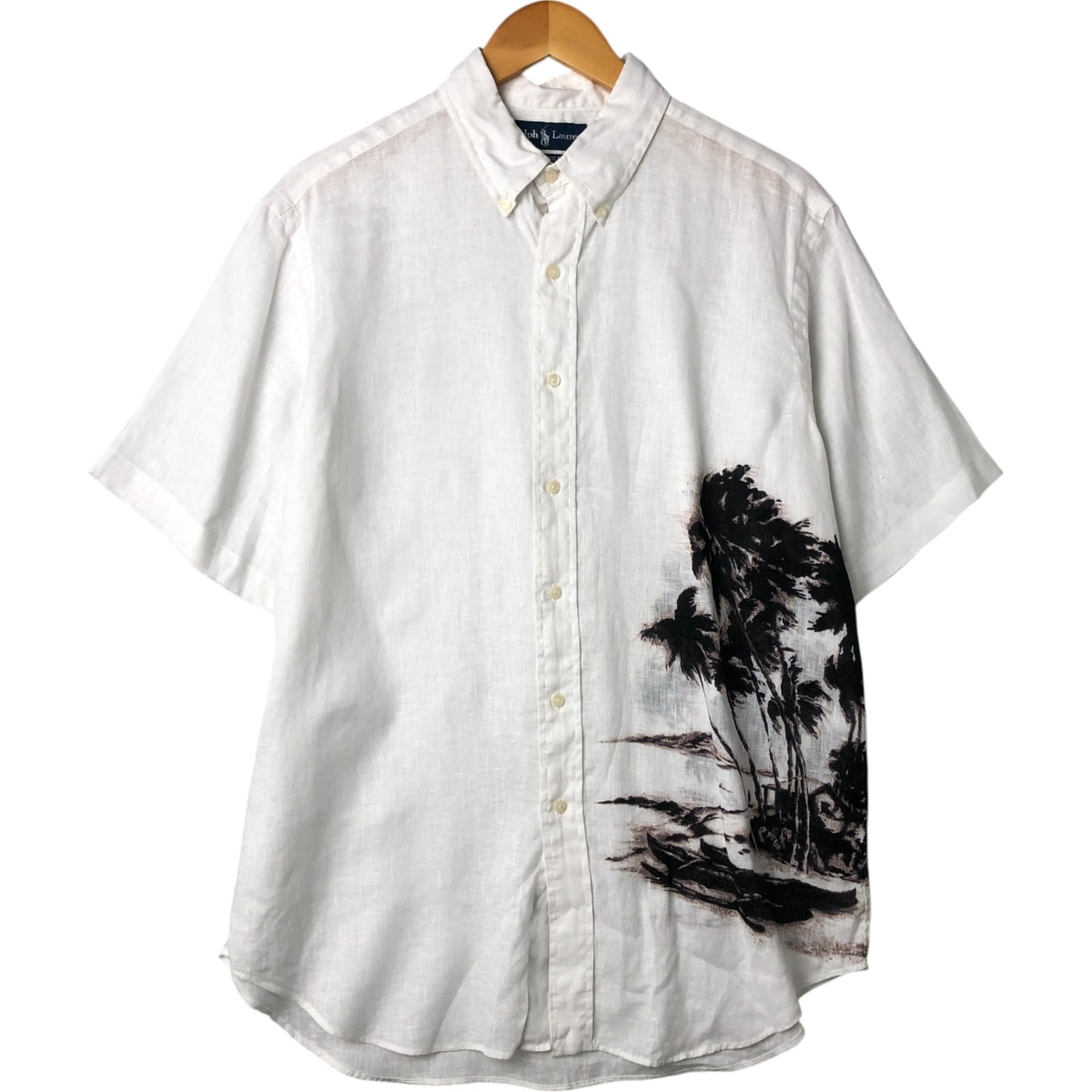 古着 ラルフローレン Ralph Lauren CLASSIC FIT ヤシの木柄 半袖 リネン ボタンダウンシャツ メンズL相当/eaa562722 【中古】 【250629】/eaa562722