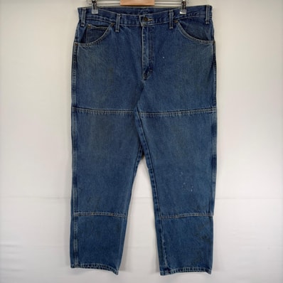 古着 ディッキーズ Dickies デニム パンツ ダブルニー ワンポイント ジップフライ ツールポケット w36 L32 ブルー系 メンズ