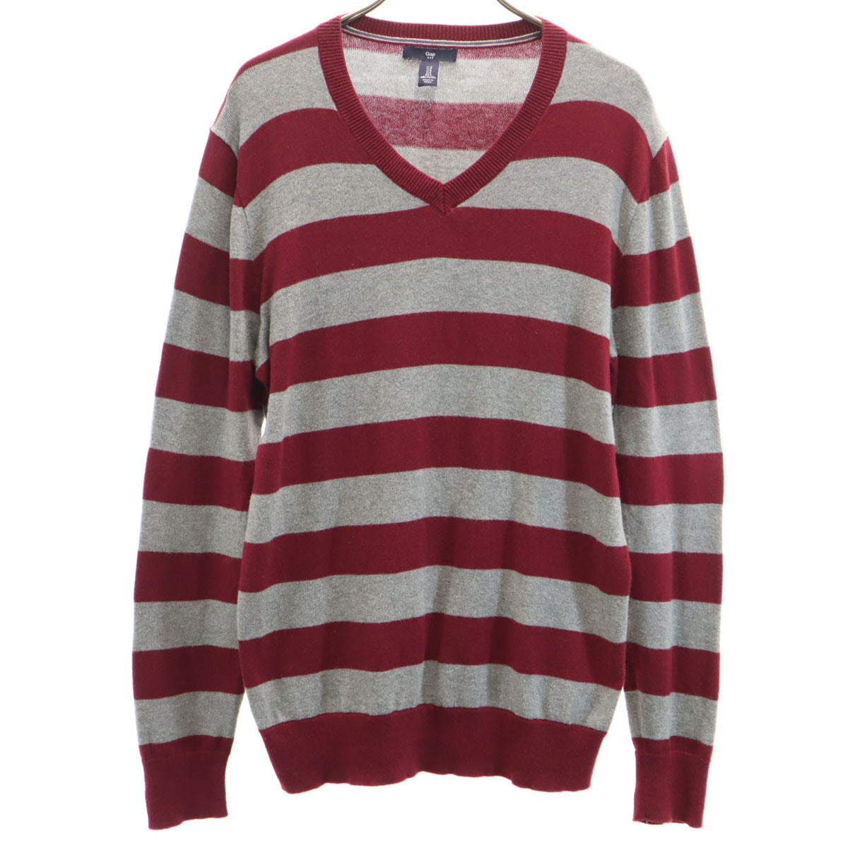 GAP ギャップ ボーダー柄 長袖 Vネック ニット S ボルドー セーター