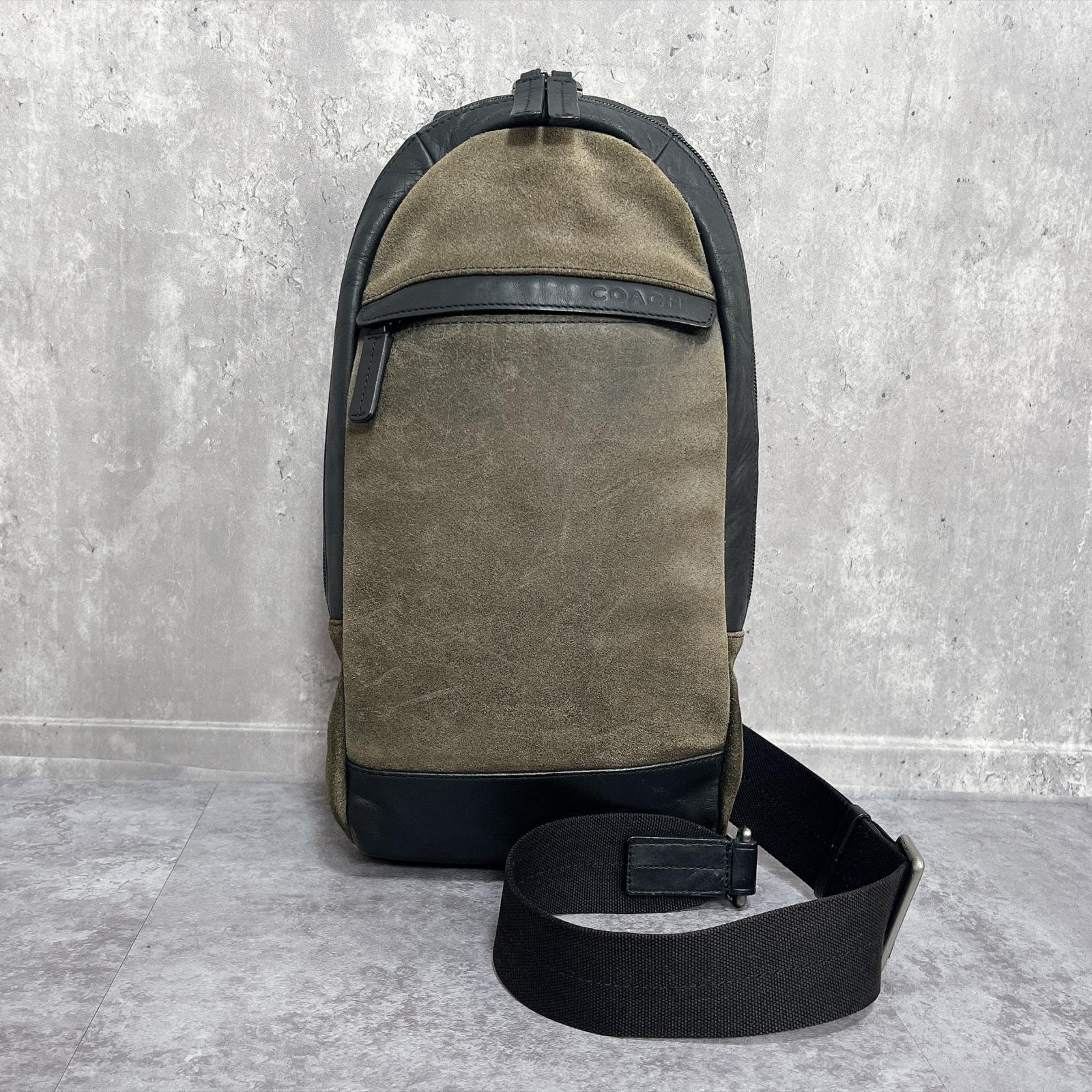【COACH】コーチ ボディバッグ ワンショルダー スエード レザー ブラウン ブラック シルバー金具 メンズ 斜め掛け クロスボディ ロゴ