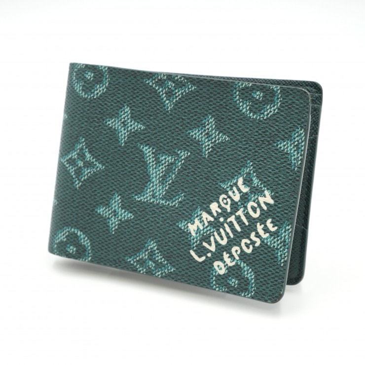 LOUIS VUITTON ルイヴィトン ヘリテージ ポルトフォイユ・ミュルティプル 二つ折り財布 モノグラム グリーン レザー MARQUE L.VUITTON DEPOSEE【中古】