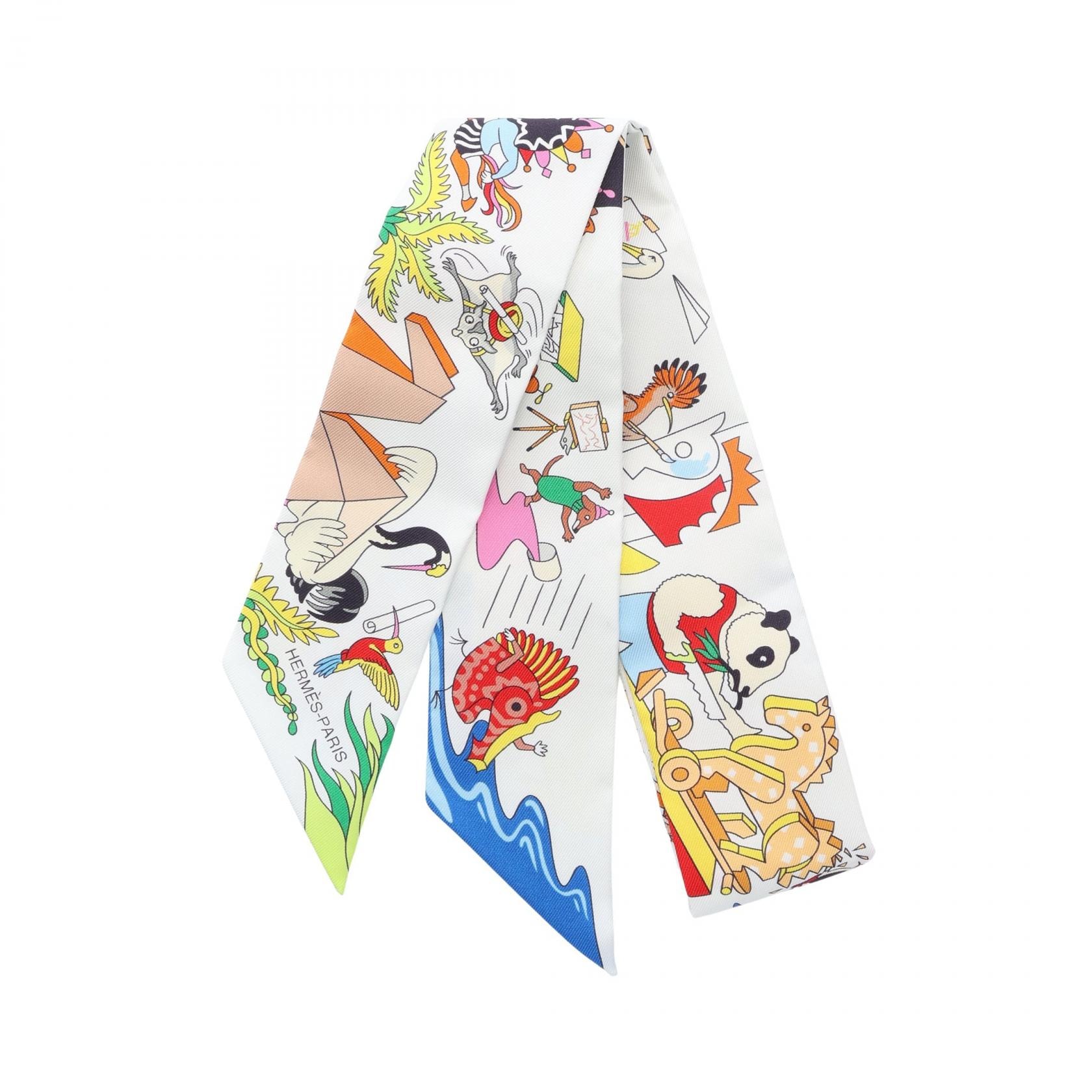 エルメス HERMES ツイリー ACADEMIA HIPPICA リボン スカーフ 衣料品 シルク シルク ホワイト レディース ホワイト系 / マルチカラー 【中古】