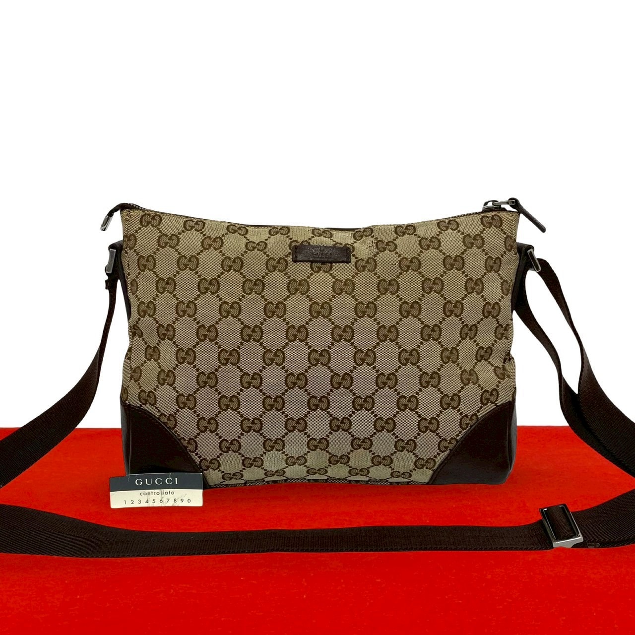 GUCCI グッチ GG キャンバス レザー ショルダーバッグ ブラウン
57887