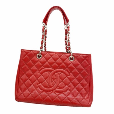 【6ib2745】シャネル チェーントート マトラッセ キャビアスキン レッド シルバー金具【中古】レディース