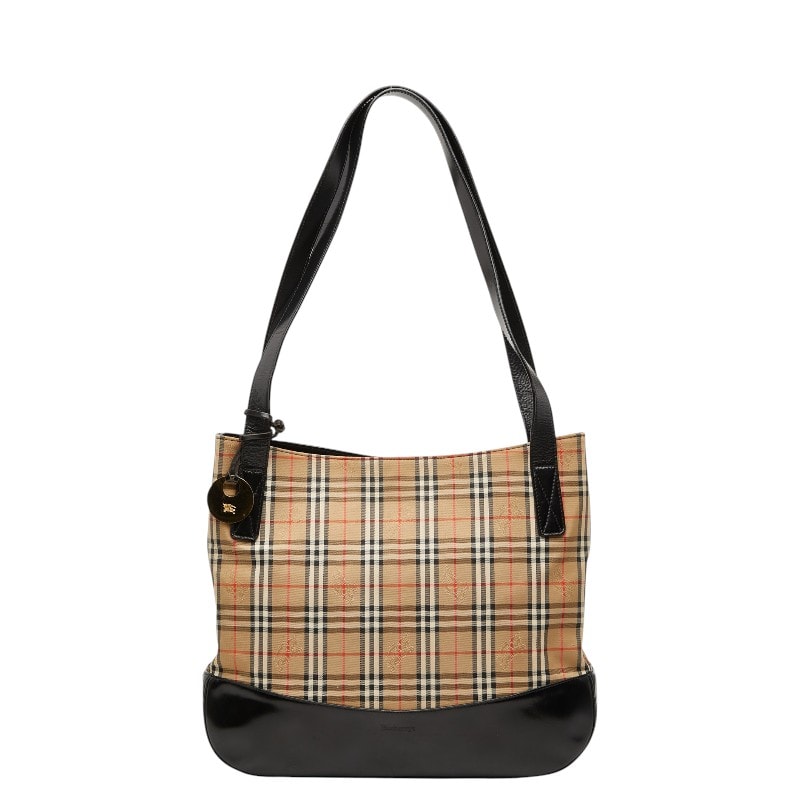 バーバリー ノバチェック トートバッグ ショルダーバッグ ベージュ ブラック キャンバス レザー レディース BURBERRY 【中古】