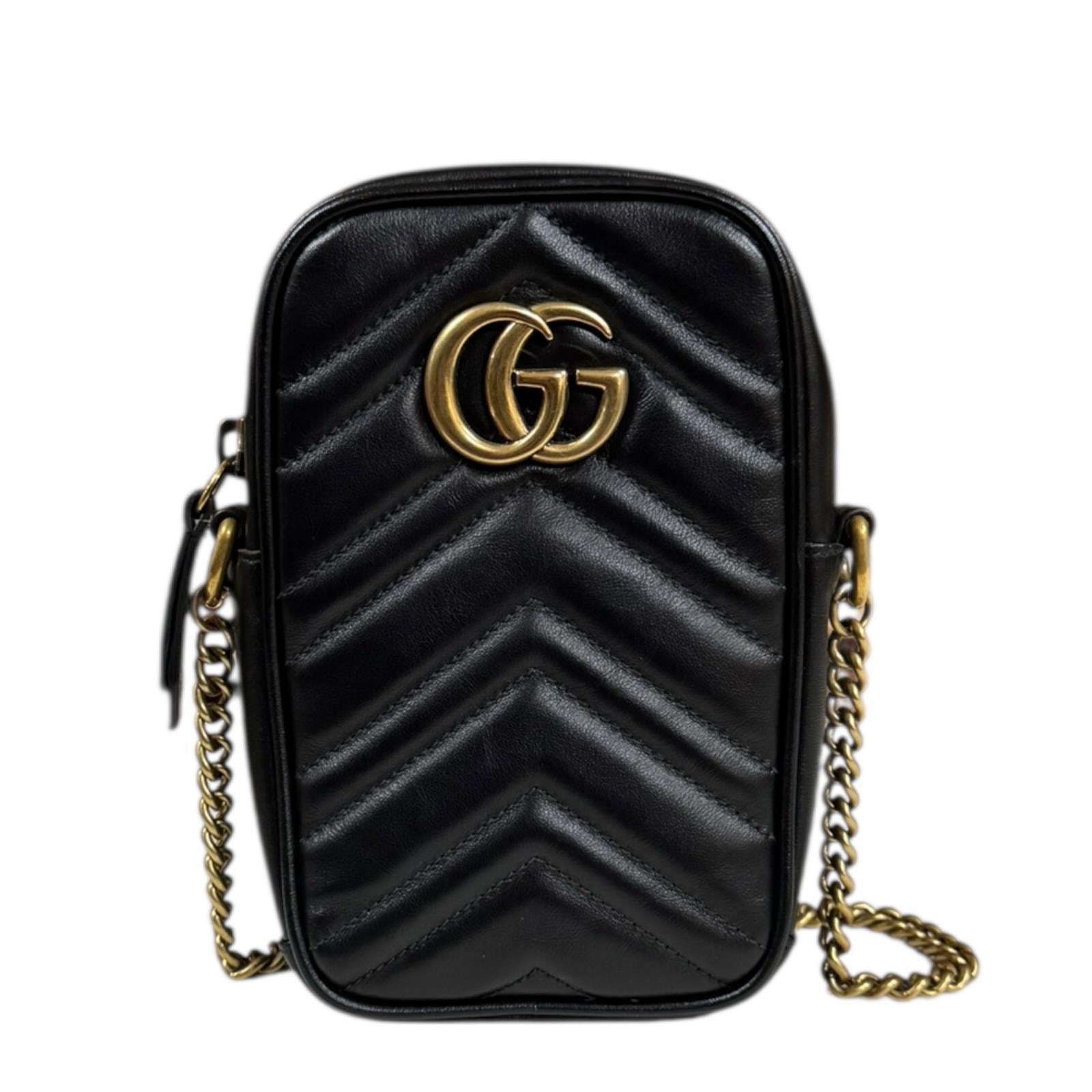 グッチ GGマーモント ショルダーバッグ レザー 598597 ブラック レディース GUCCI  中古