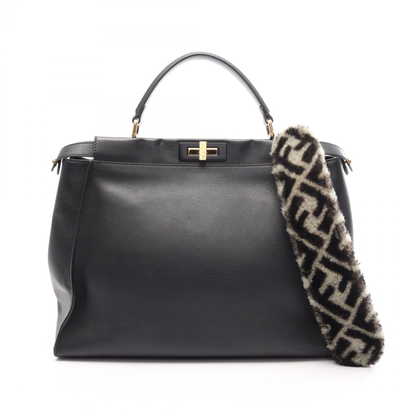 フェンディ FENDI ピーカブー ラージ 2WAY ハンドバッグ バッグ レザー レディース ブラック系 8BN210 【中古】