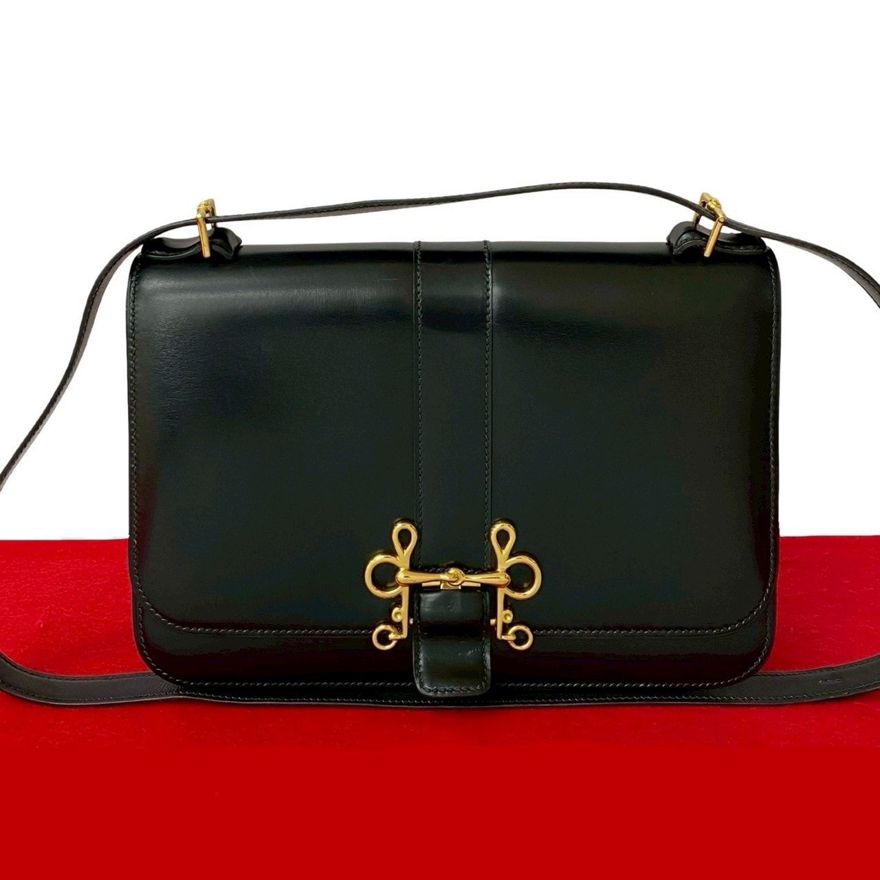 HERMES エルメス ソローニュ ボックスカーフ ショルダーバッグ ブラック
 75893