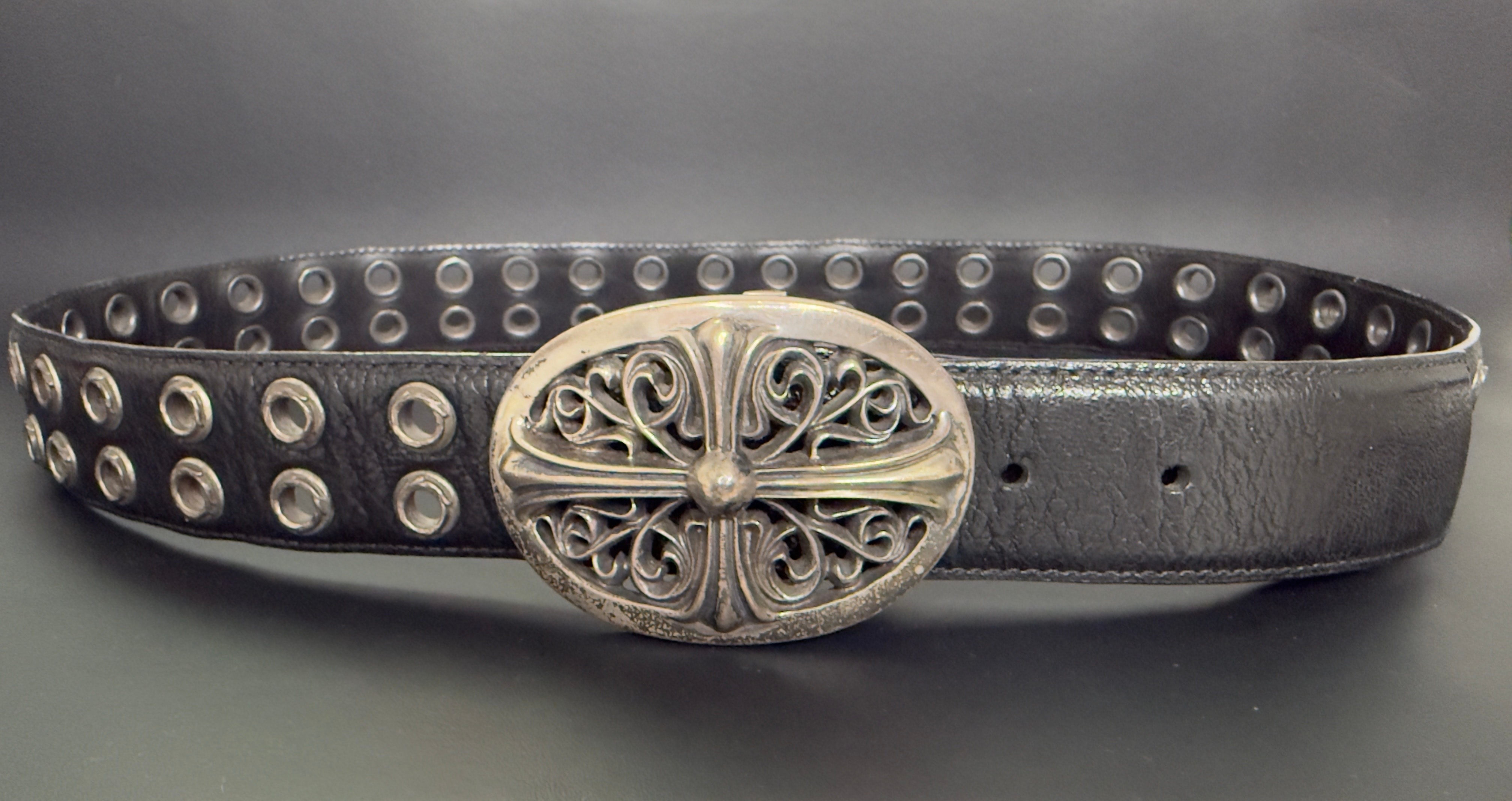 CHROME HEARTS クロムハーツ オーバルクロス バックル アイレット レザー ベルト 36