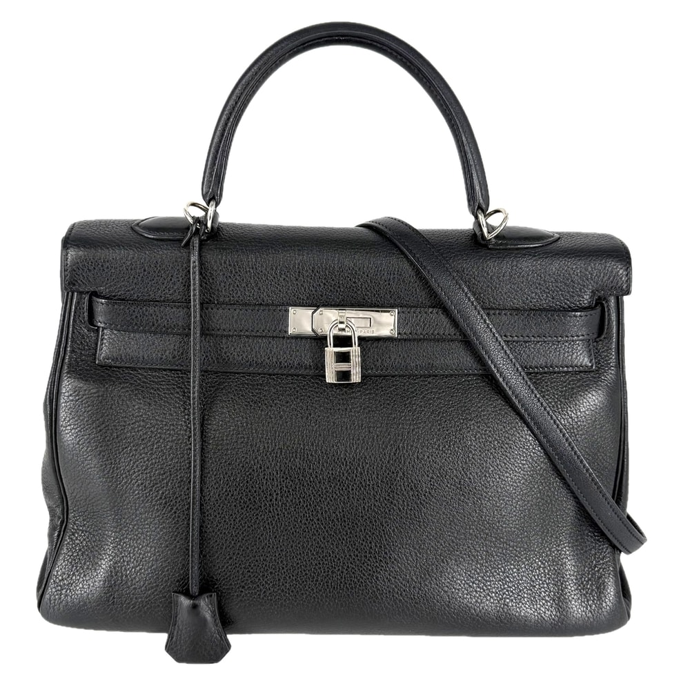 HERMES エルメス 2WAY ケリー35 ショルダーバッグ ハンドバッグ 肩掛け 斜め掛け □G刻印 レザー    ブラック 黒 シルバー金具 レディース 2003年【中古品】