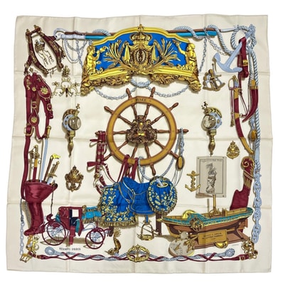 美品 HERMES エルメス MUSEE(博物館) スカーフ シルク ホワイト レディース カレ90【中古】