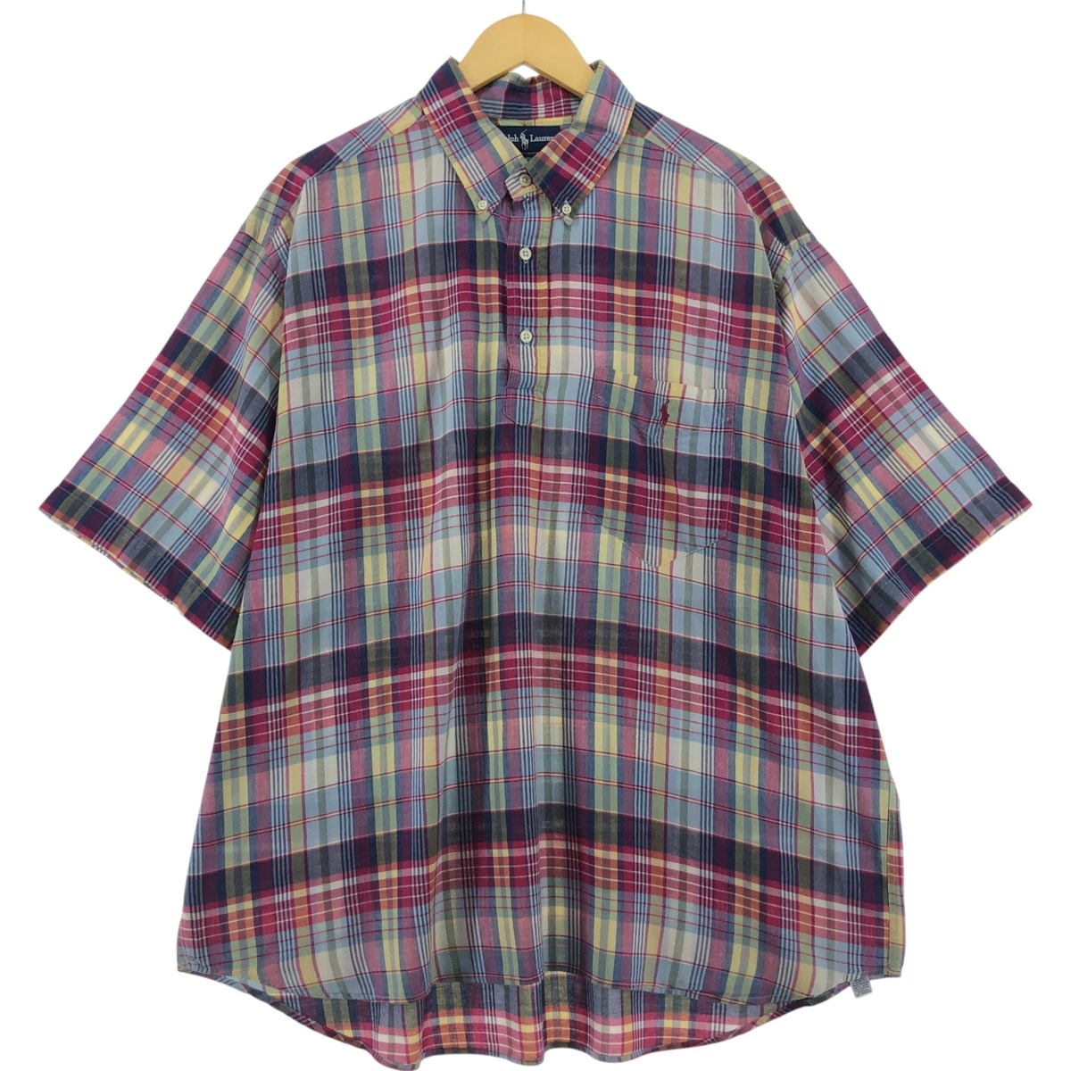 古着 ラルフローレン Ralph Lauren PURCELL ハーフボタン プルオーバー 半袖 ボタンダウン チェックシャツ メンズXXL相当/eaa535674
