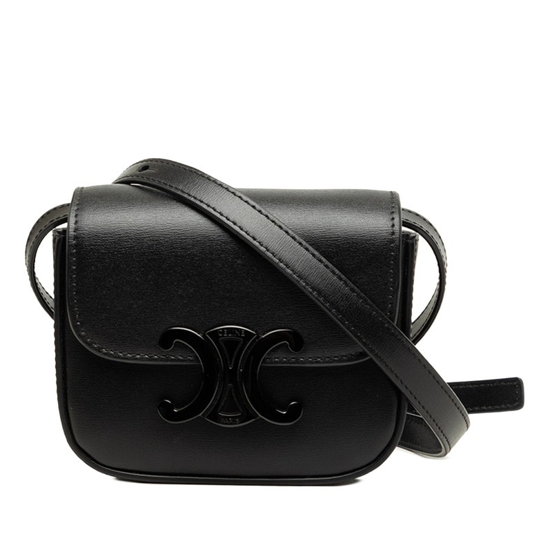 セリーヌ トリオンフ ミニ クロード 斜め掛け ショルダーバッグ ブラック レザー レディース CELINE 中古