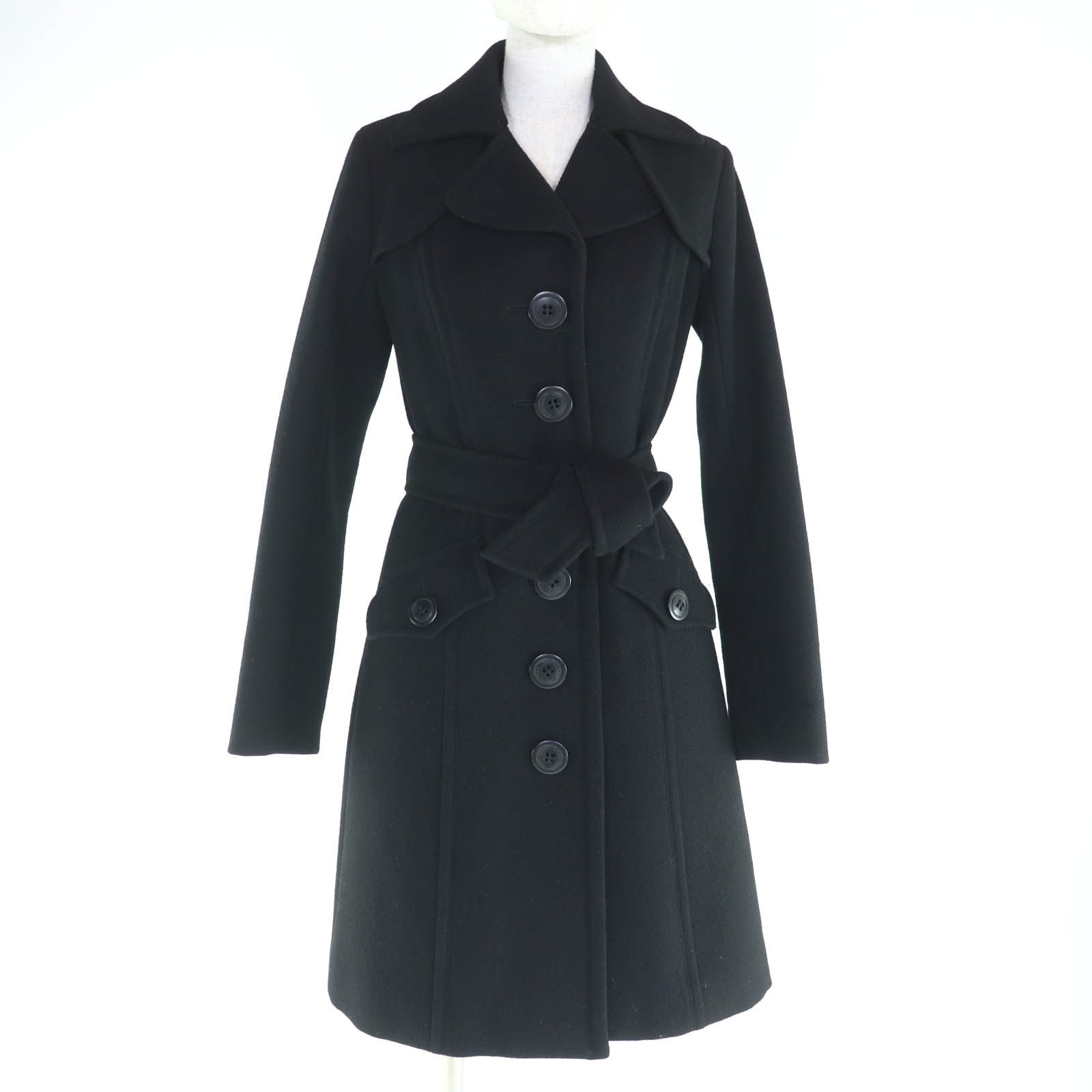 極美品 バーバリーブルーレーベル Aラインコート ブラック レディース 40