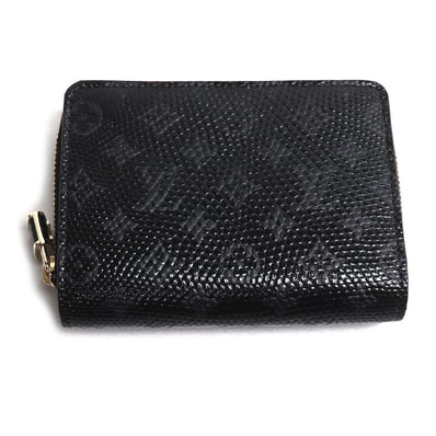 LOUIS VUITTON ルイ・ヴィトン ポルトフォイユ・ルー 二つ折り財布 エキゾチックレザー ブラック IC リザード ユニセックス【中古】【極美品】