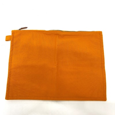 エルメス HERMES ロゴ フラット カバン バッグ ポーチ キャンバス オレンジ
