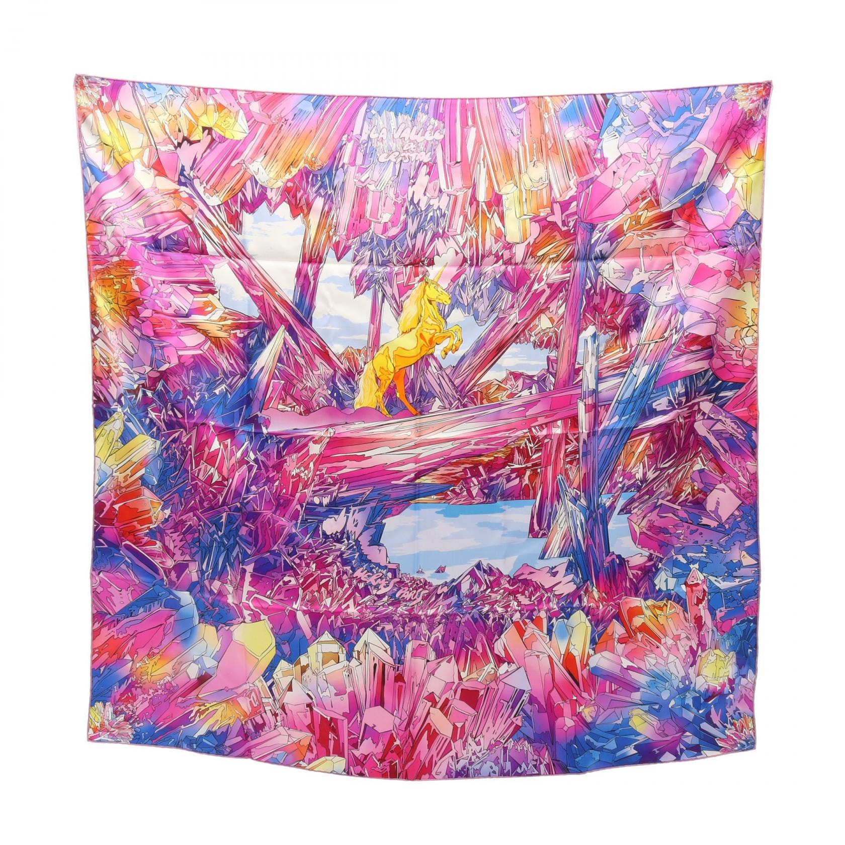 エルメス HERMES カレ90 La Vallee de Cristal スカーフ 衣料品 シルク シルク ピンク レディース ピンク系 / マルチカラー 【中古】