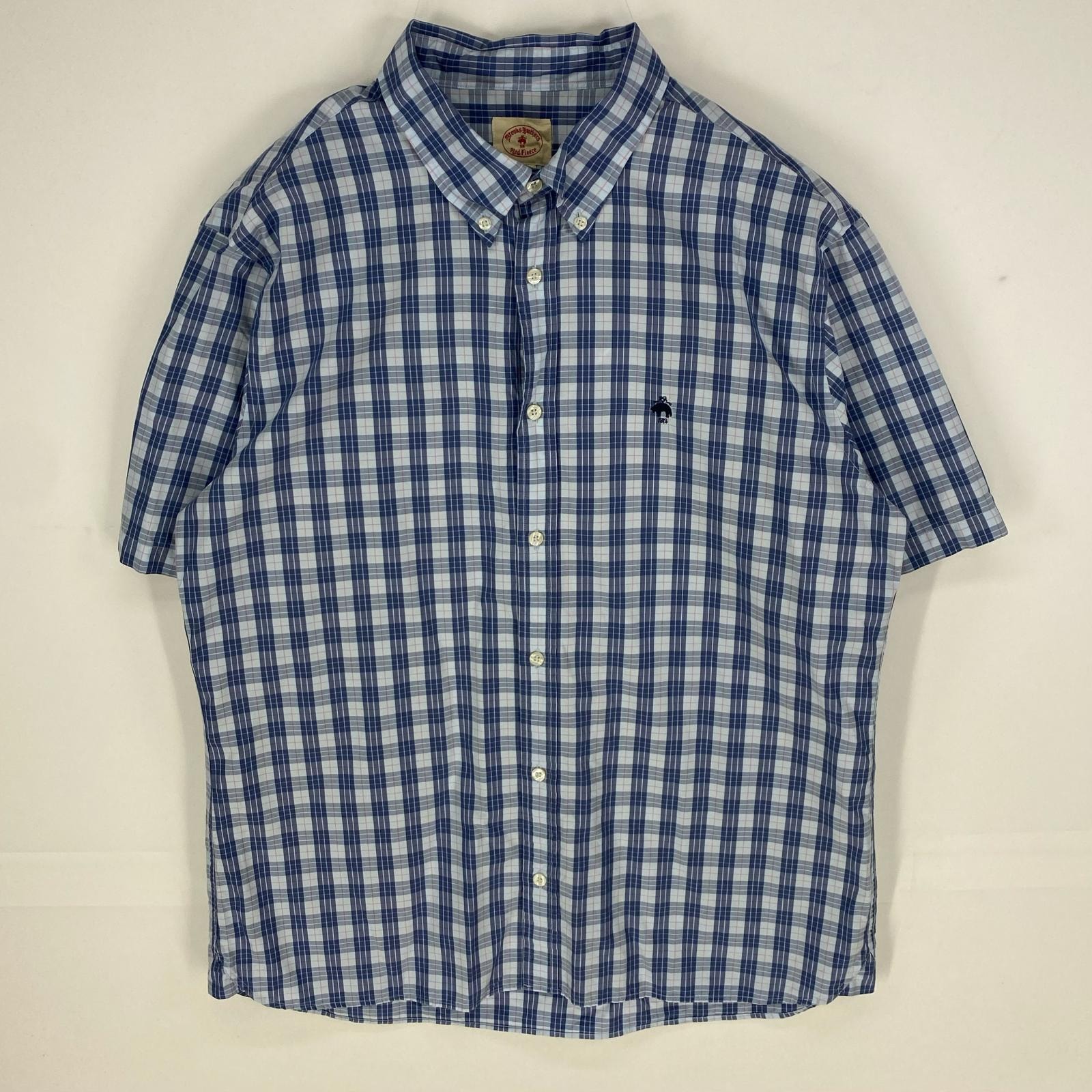 古着 ブルックスブラザーズ Brooks Brothers 半袖シャツ ワンポイントロゴ刺繍 ボタンダウン XL ネイビー系 チェック メンズ