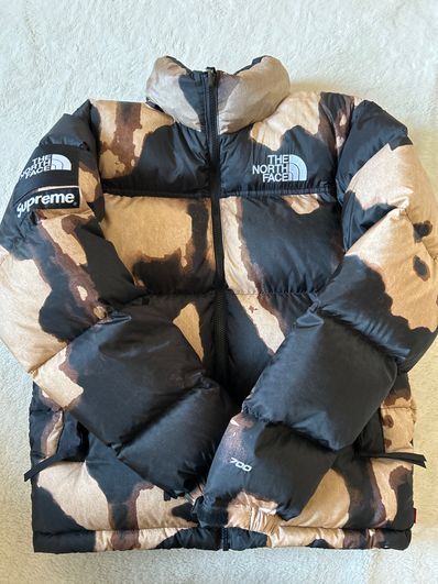 Supreme x The North Face Bleached Denim Print Nuptse Jacket "Black"