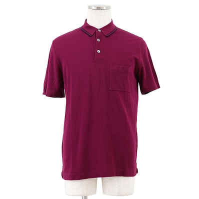 SALE【美品】HERMES エルメス ポロシャツ サイズ L メンズ ソルド品 ポロシャツ シグネチャー Hロゴ ポケット 鹿の子 サイドスリット プルオーバー ショートスリーブ 半袖 コットン100% トップス ボルドー イタリア製