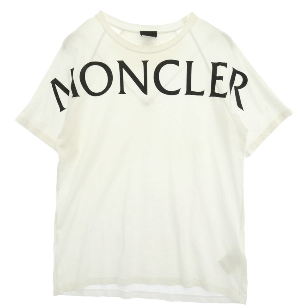 MONCLER モンクレール 21SS G10918C7C510 MAGLIA GIROCOLLO T SHIRT マグリア ジロコルロ ラバーロゴ ワッペン ロゴプリント 半袖 Tシャツ カットソー オフホワイト系 L【中古】