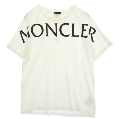 MONCLER モンクレール 21SS G10918C7C510 MAGLIA GIROCOLLO T SHIRT マグリア ジロコルロ ラバーロゴ ワッペン ロゴプリント 半袖 Tシャツ カットソー オフホワイト系 L【中古】