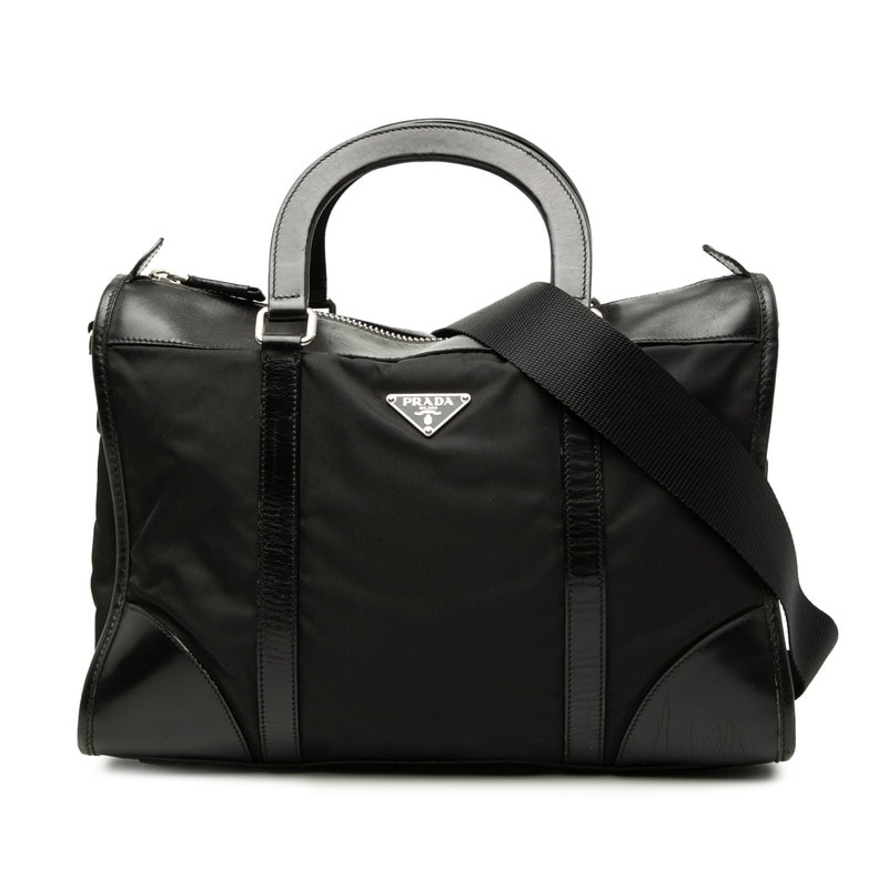 プラダ 三角ロゴプレート ハンドバッグ ショルダーバッグ 2WAY ブラック ナイロン レザー レディース PRADA 【中古】