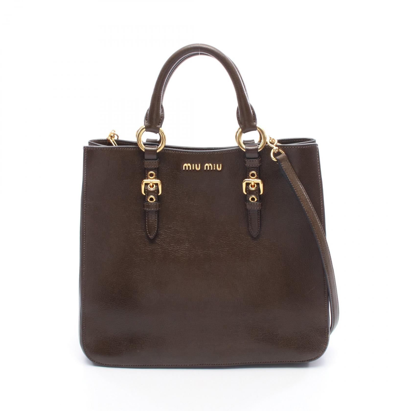 ミュウ ミュウ Miu Miu MADRAS マドラス 2WAY トートバッグ バッグ レザー レディース ブラウン系 RN0881 【中古】