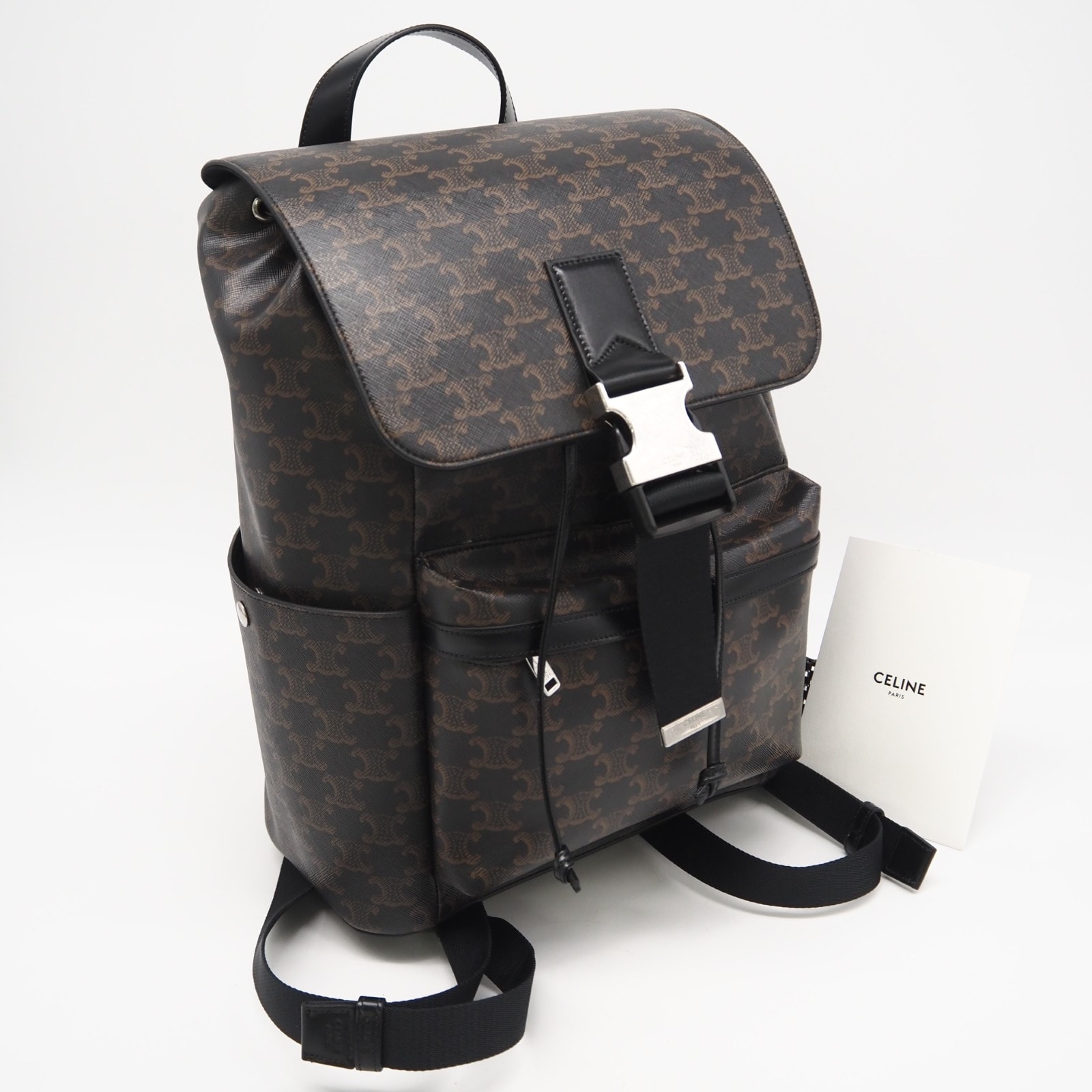 美品 CELINE セリーヌ トリオンフキャンバス バックパック 120812GL7 リュック・デイパック ブラウン コーティングキャンバス レザー メンズ