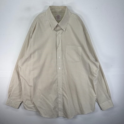 古着 ブルックスブラザーズ Brooks Brothers 長袖シャツ ボタンダウン 胸ポケット XL ベージュ系 チェック メンズ
