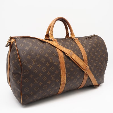 美品 LOUIS VUITTON ルイ・ヴィトン モノグラム キャンバス キーポル バンドリエール50 M41416 ボストンバッグ ブラウン コーティングキャンバス レザー メンズ