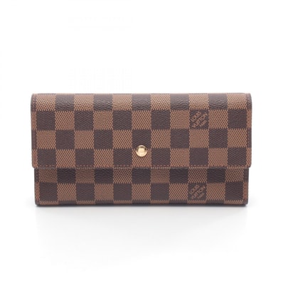 ルイ・ヴィトン LOUIS VUITTON ポルトフォイユ インターナショナル 三つ折り長財布 財布 レザー PVC ダミエ エベヌ レディース ブラウン系 N61217 【中古】