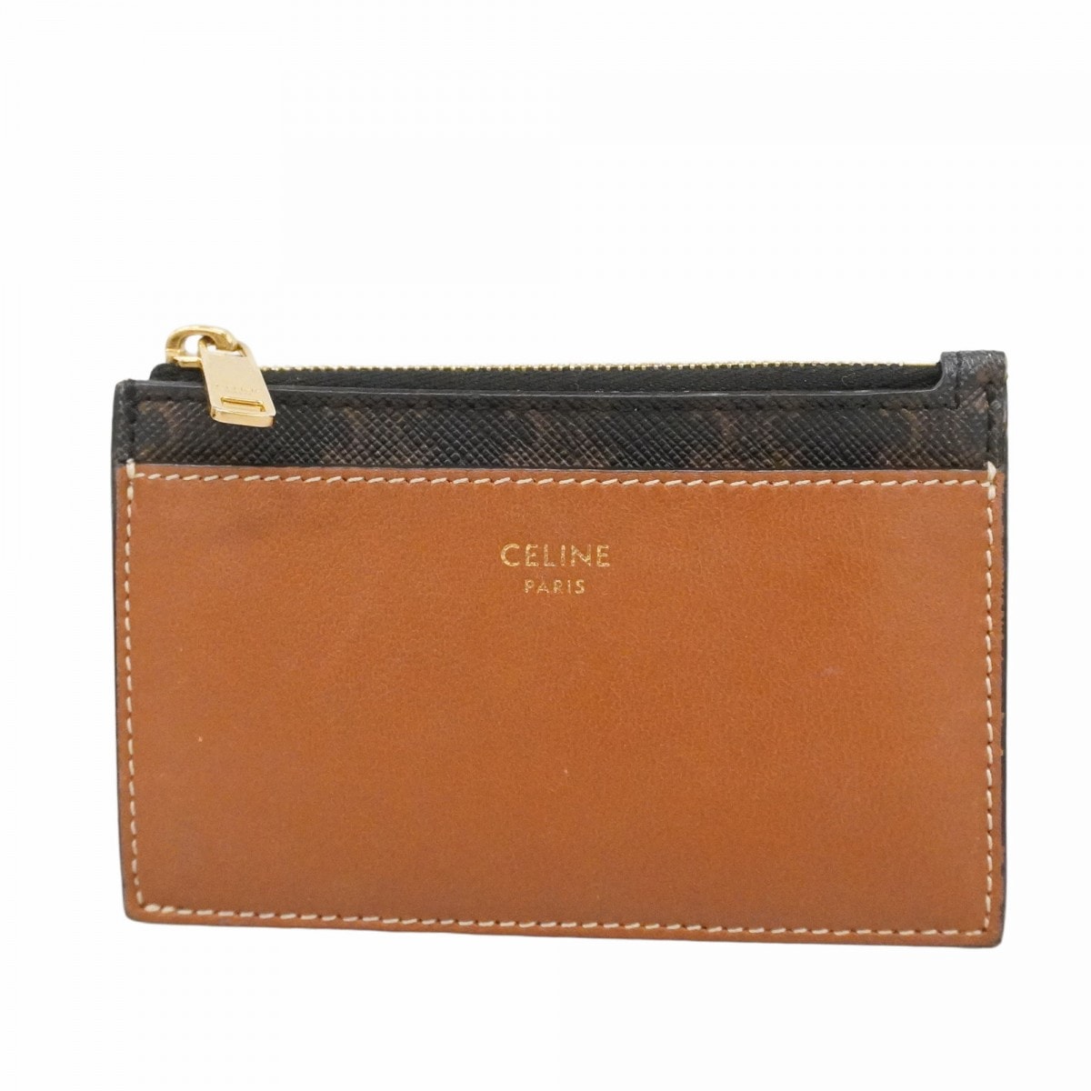 【6dd5224】セリーヌ コインケース トリオンフ PVC ブラウン ゴールド金具【中古】レディース