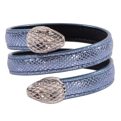 BVLGARI ブルガリ セルペンティ フォーエバー ブレスレット スネーク バングル レザー メタル ブルー シルバー【中古】