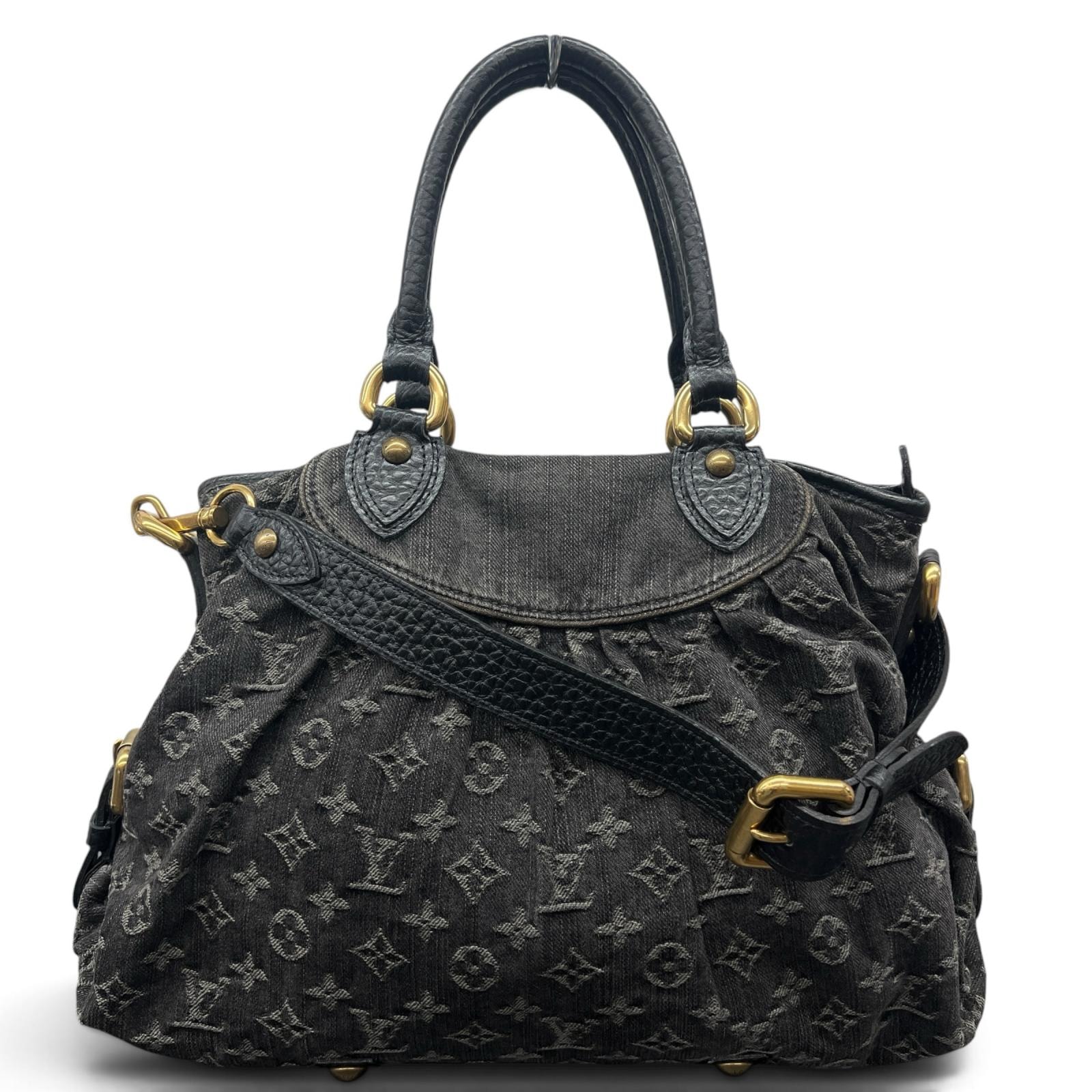 LOUIS VUITTON 美品 ルイヴィトン ネオカヴィMM モノグラムデニム ノワール 2way ハンドバッグ ショルダーバッグ M95351 デニム レザー VI4087 ブラック ワンショルダー セミショルダー Y2K LV ABランク 中古 鑑定済