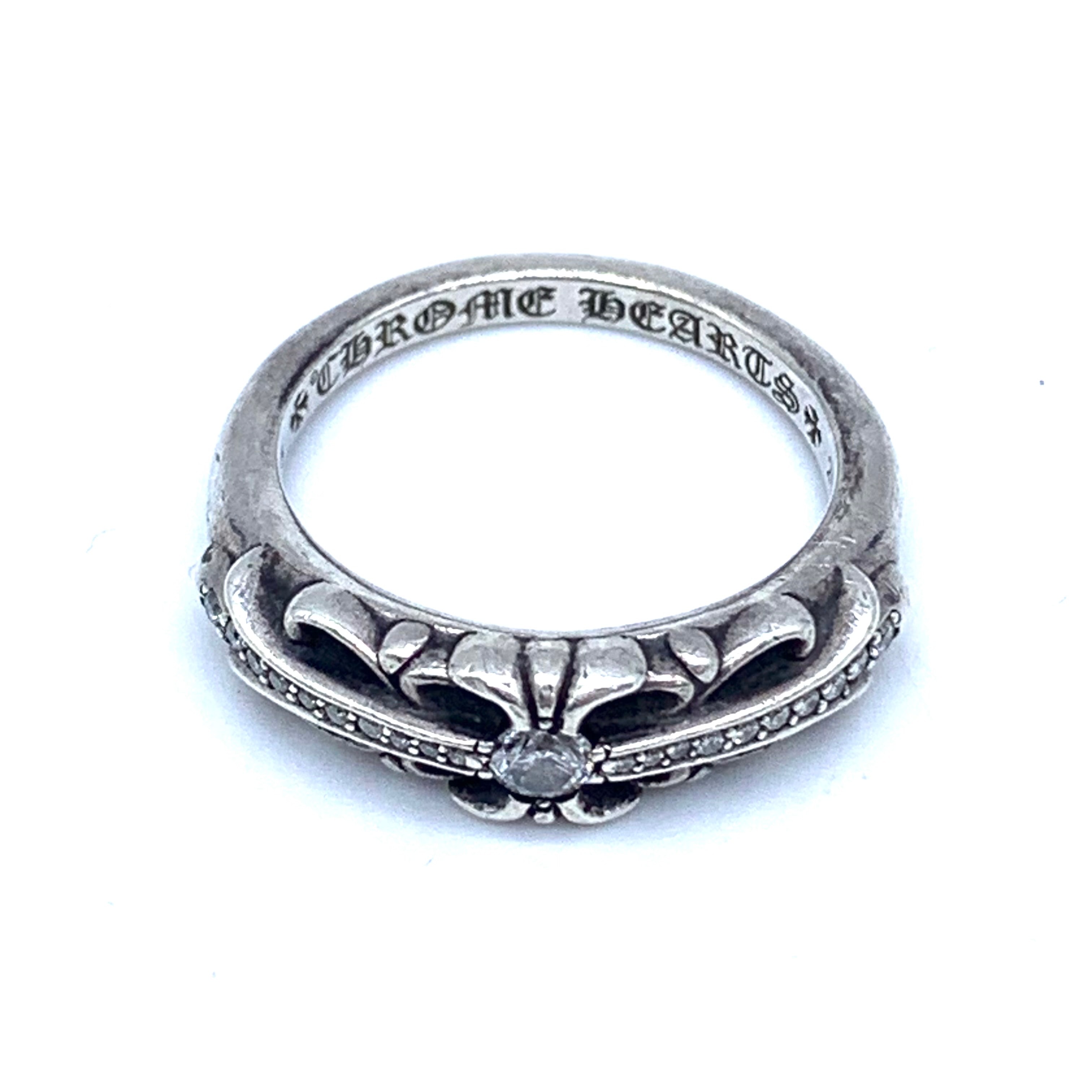 Chrome Hearts Baby Classic Floral Cross Pave Diamonds Ring "Silver"