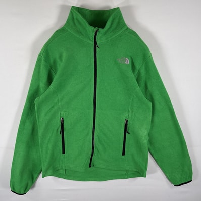 古着 ザ・ノースフェイス THE NORTH FACE フリースジャケット フルジップ ワンポイントロゴ刺繍 アウトドア M グリーン メンズ