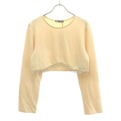 ZARA 長袖 ラインストーン付 ショート丈 ニット