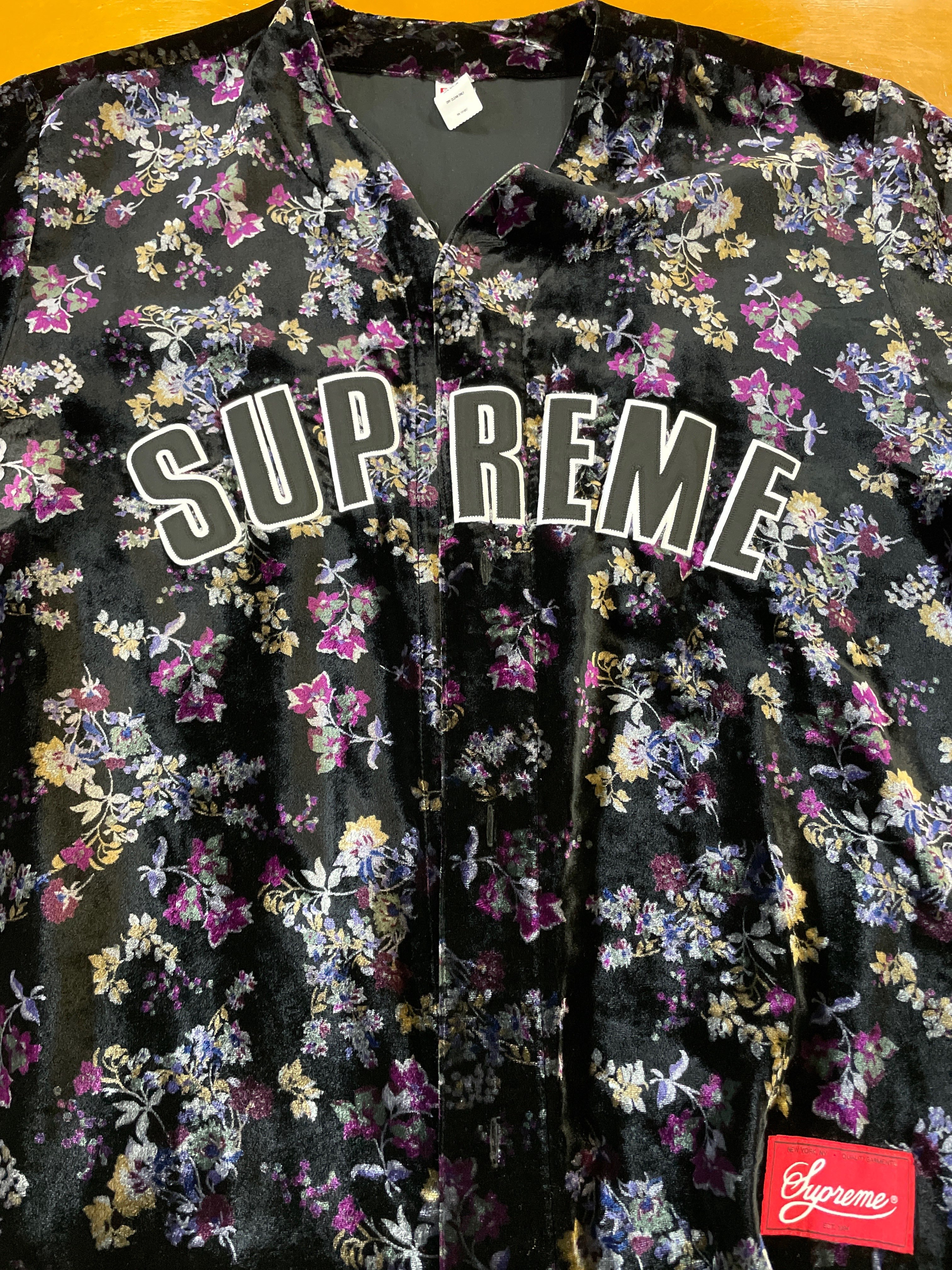 Supreme Floral Velour Baseball Jersey "Black"