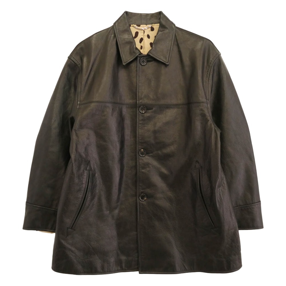 WACKO MARIA ワコマリア ジャケット 24ss LEATHER CAR COAT TYPE-2  裏地レオパード カウハイド レザー カーコート ジャケット ブラック系 L【中古】