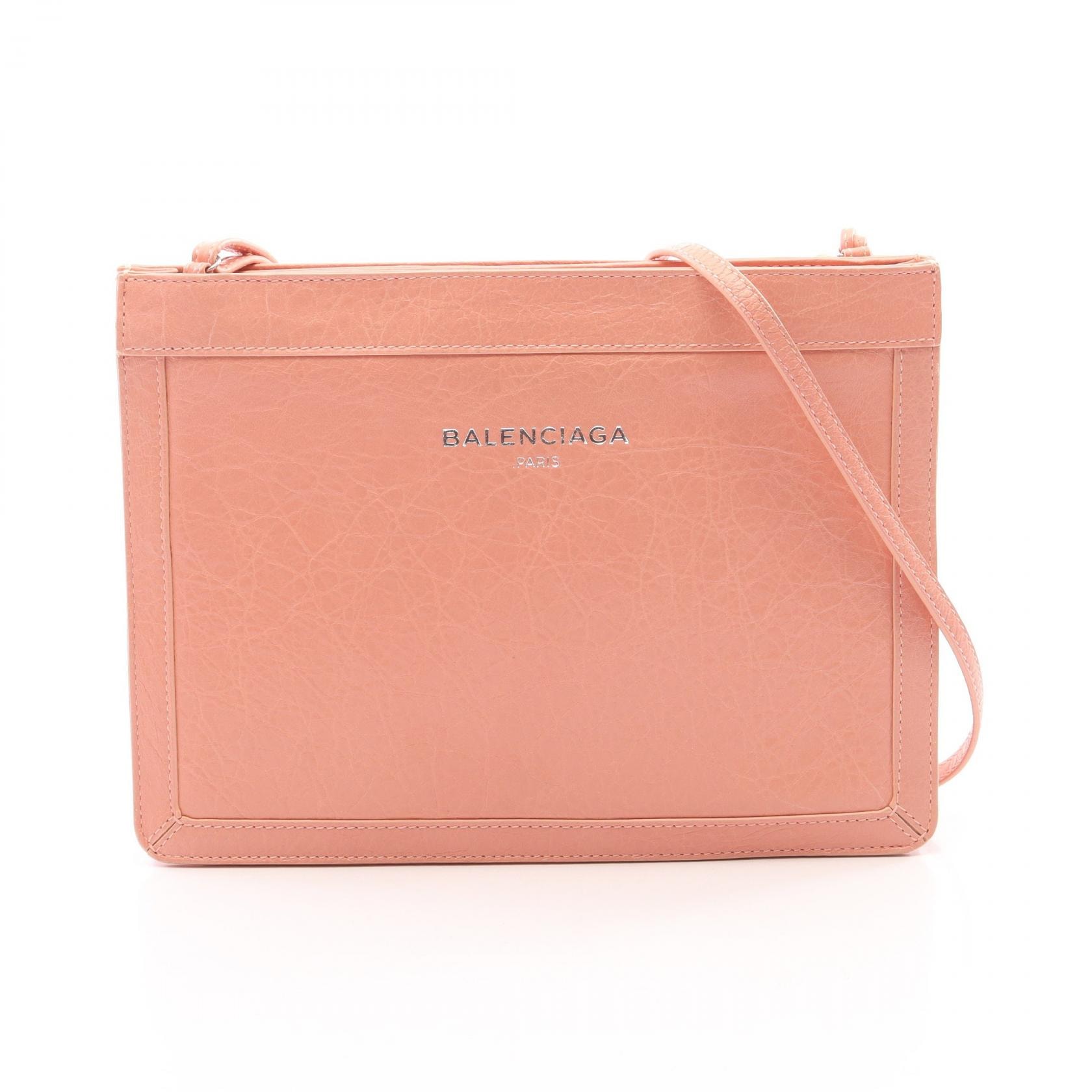 バレンシアガ BALENCIAGA ネイビー ポシェット ショルダーバッグ バッグ レザー レディース オレンジ系 【中古】