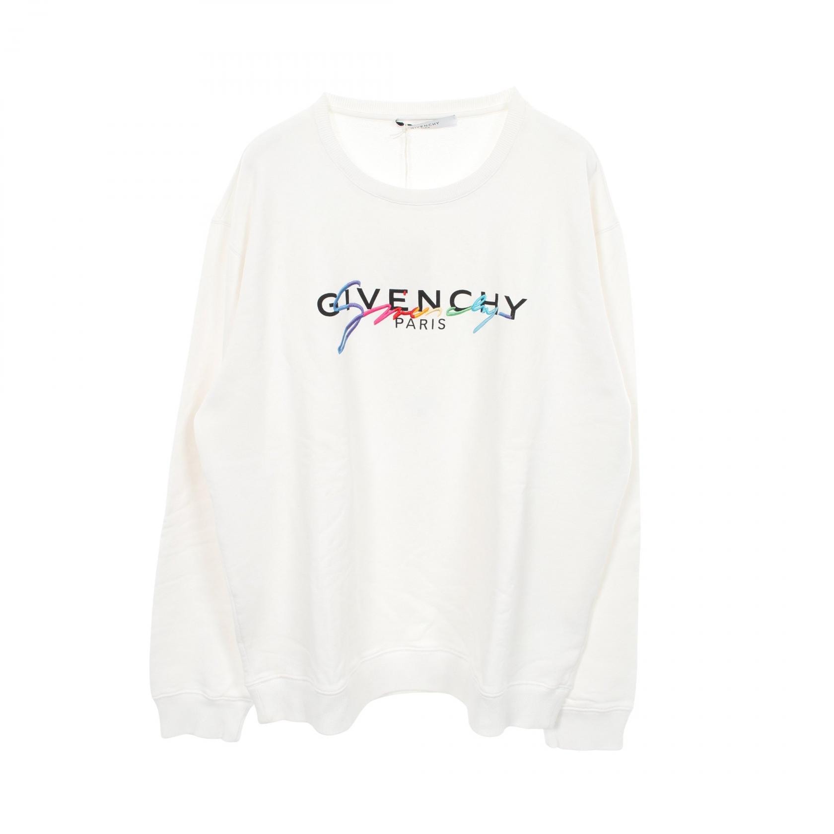 ジバンシィ GIVENCHY レインボーシグネチャーロゴ刺繍 クルーネック スウェット 衣料品 トップス コットン メンズ ホワイト系 【中古】