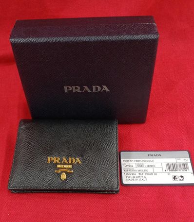 PRADA Small Saffiano Leather Wallet "Black/Pink"