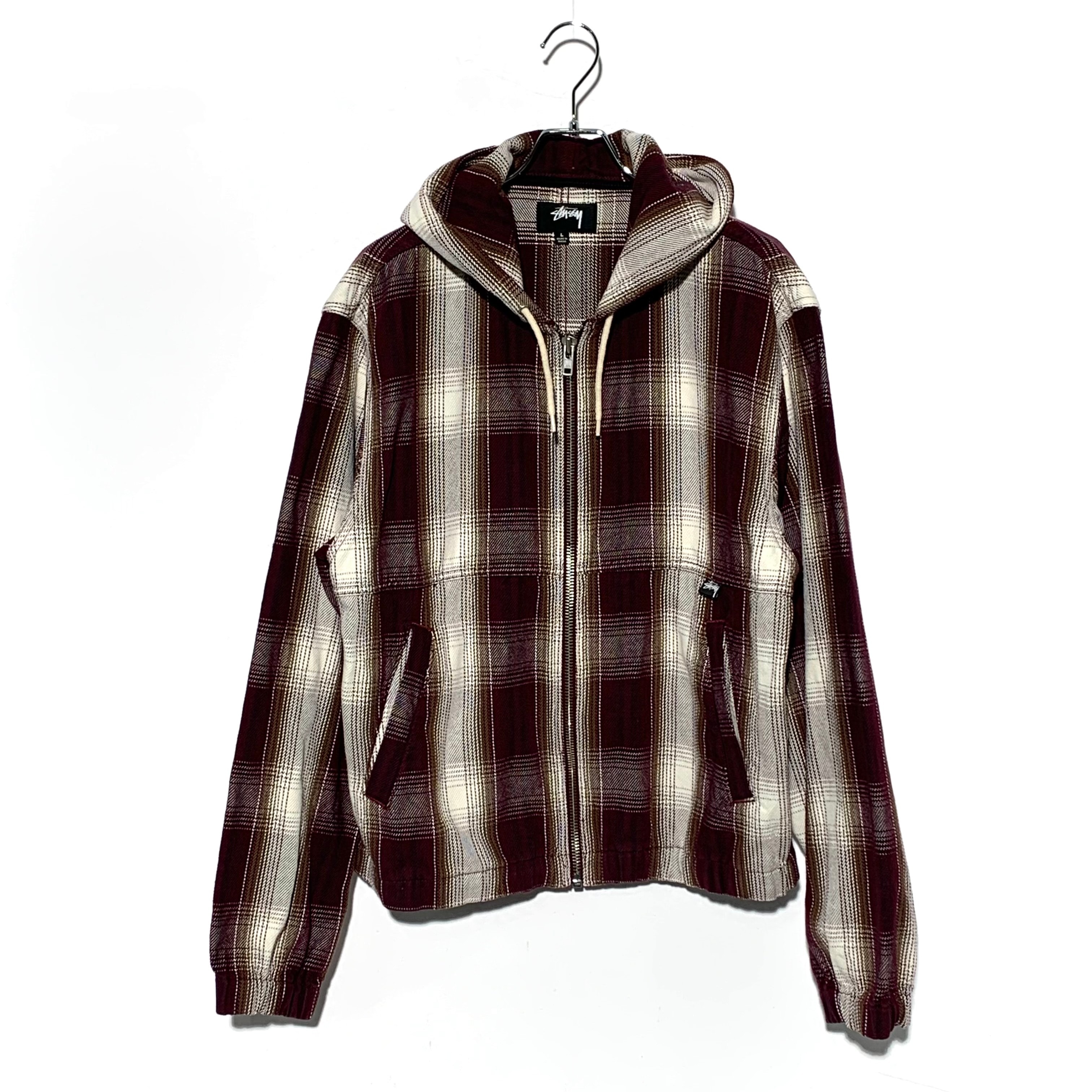 【美品 L】ステューシー 刺繍ロゴ シャドウプレイド ワーク ジャケット. Stussy SHADOW PLAID ZIP WORK JACKET 
