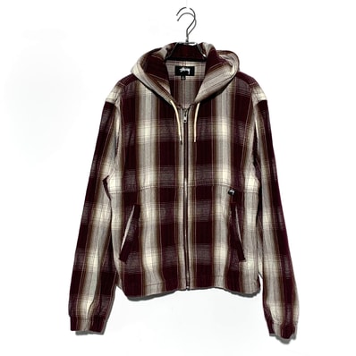Stussy SHADOW PLAID ZIP WORK JACKET "Burgundy"