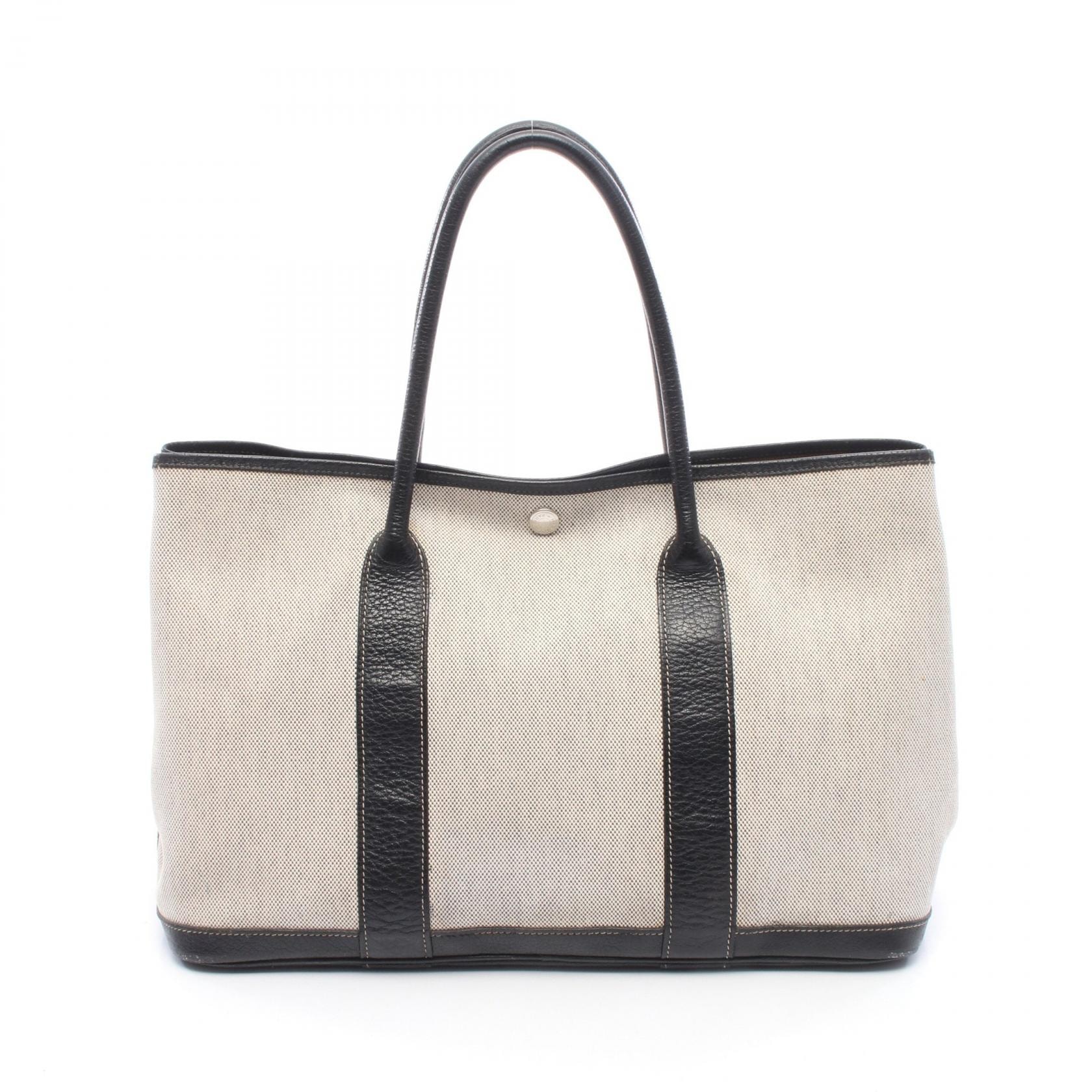 エルメス HERMES ガーデンパーティPM トートバッグ バッグ キャンバス レザー ブッフル トワルアッシュ □H刻印(2004年製造) レディース グレー系 / ブラック系 【中古】
