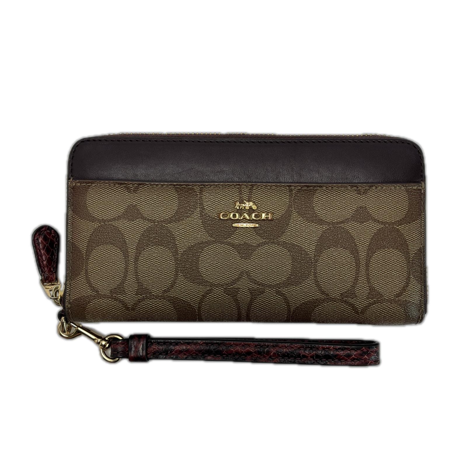 COACH コーチ シグネチャー ストラップ付 F87886 ブラウン×パープル ラウンドファスナー財布 レディース