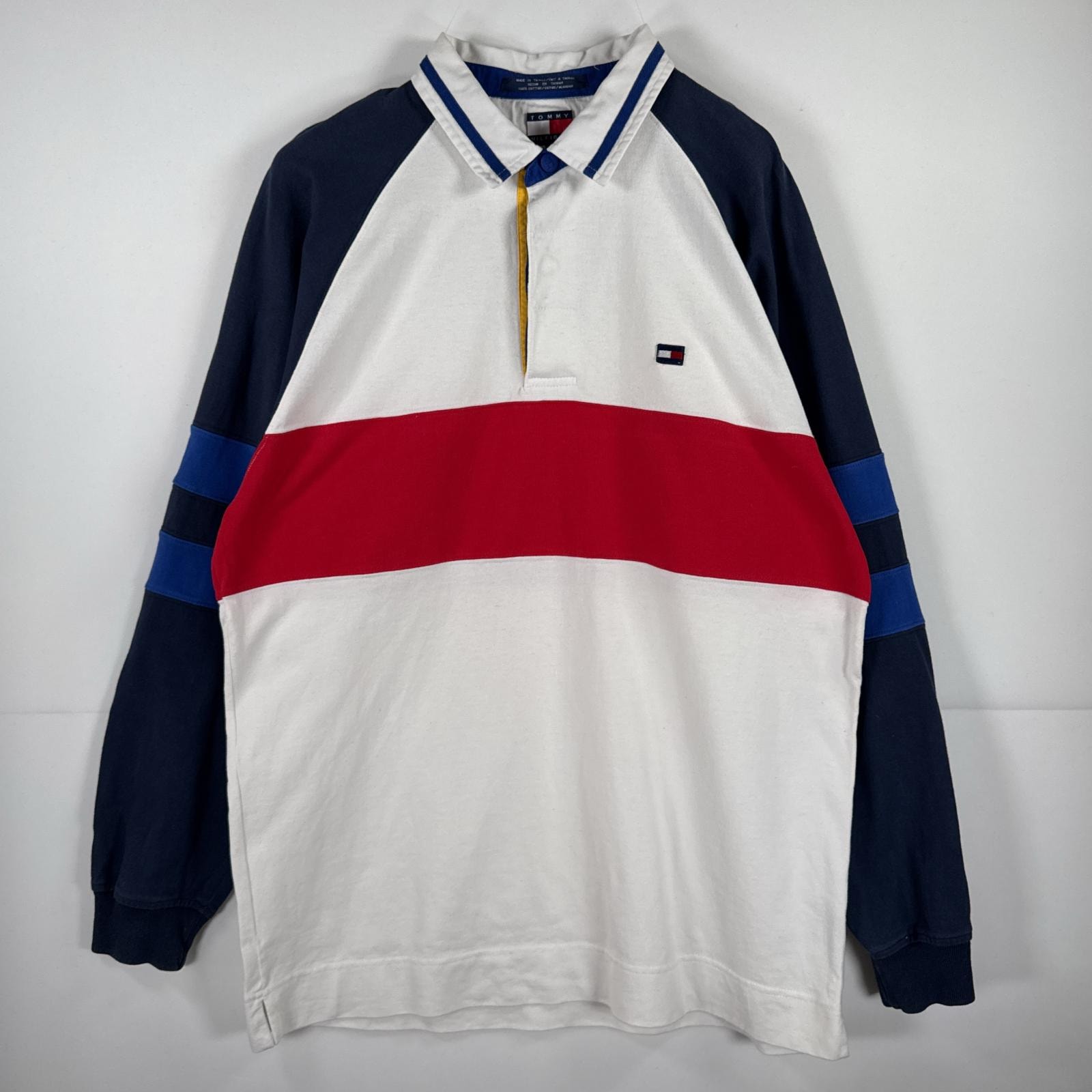 古着 90's/90年代 トミーヒルフィガー TOMMY HILFIGER 長袖 長袖シャツ ワンポイント スナップボタン ラガーシャツ XL  ホワイト メンズ