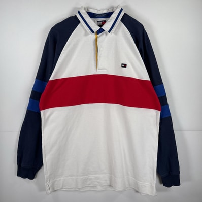 古着 90's/90年代 トミーヒルフィガー TOMMY HILFIGER 長袖 長袖シャツ ワンポイント スナップボタン ラガーシャツ XL ホワイト メンズ