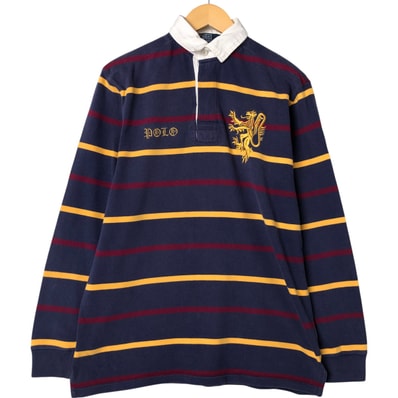 古着 ラルフローレン Ralph Lauren POLO by Ralph Lauren CUSTOM FIT ボーダー柄 長袖 ラガーシャツ メンズM相当/eaa551652